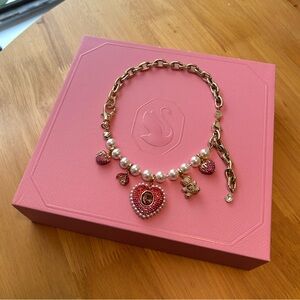 Swarovski Gold and Pink Heart Charm Necklace